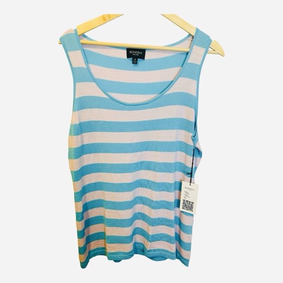 Rondina Knit Tank Top XL Blue Gray Stripes Sleeveless Stretch Style# 603266 NWT - Picture 2 of 8